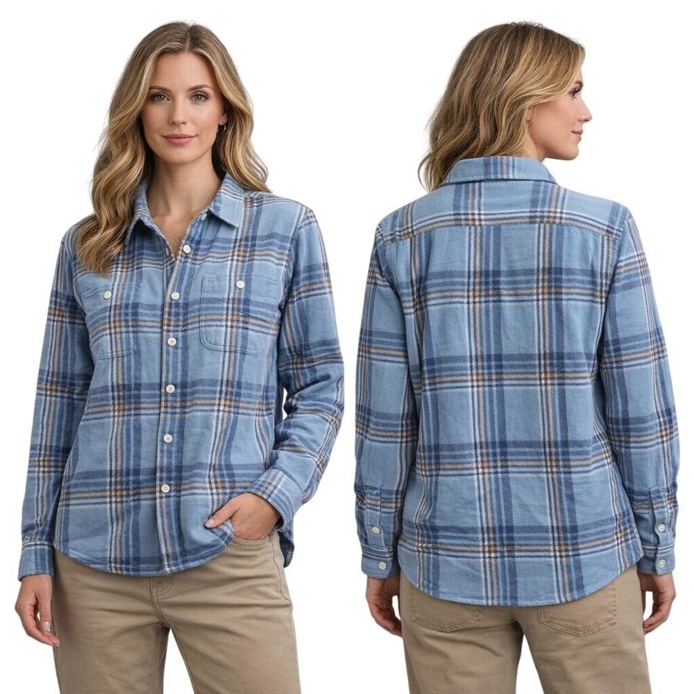 American Eagle Unisex Flannel Shirt Large Relaxed Fit Blue Plaid 100% Cotton